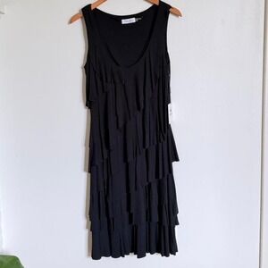 Calvin Klein Black Ruffle Tiered Mini Dress Size 4 Y2K CBK New With Tags